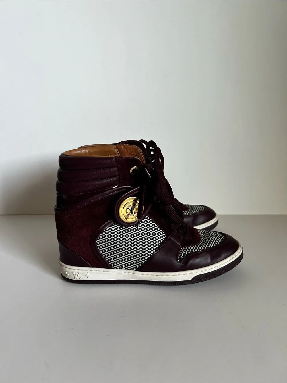 Louis Vuitton Burgundy and White High-Top Sneakers